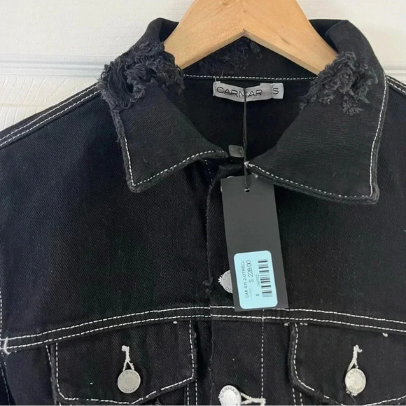 Carmar Jean Jacket Black Thrashed Grunge Distressed Frayed Size Small NWT - Picture 6 of 7